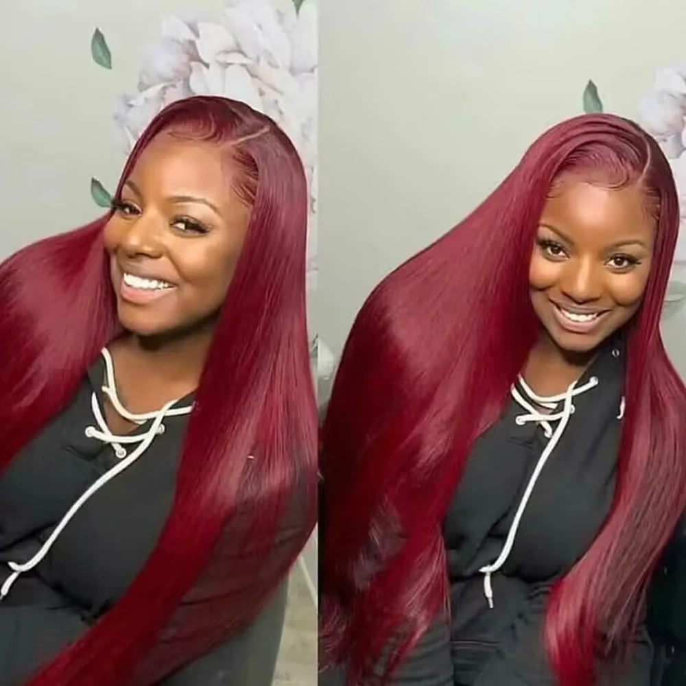 99J Burgundy HD Lace Front Human Hair Wig | Straight