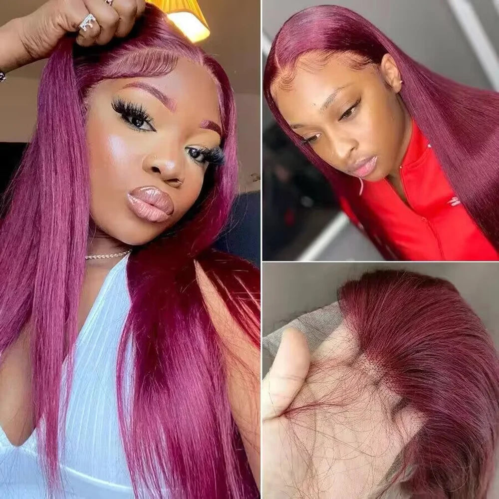 99J Burgundy HD Lace Front Human Hair Wig | Straight