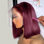 99J Burgundy Short Bob HD Lace Front Wig | Straight Transparent