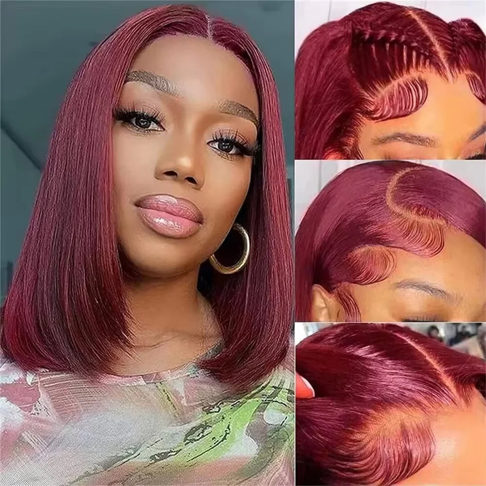 99J Burgundy Short Bob HD Lace Front Wig | Straight Transparent