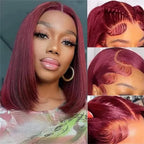 99J Burgundy Short Bob HD Lace Front Wig | Straight Transparent