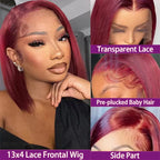 99J Burgundy Short Bob HD Lace Front Wig | Straight Transparent