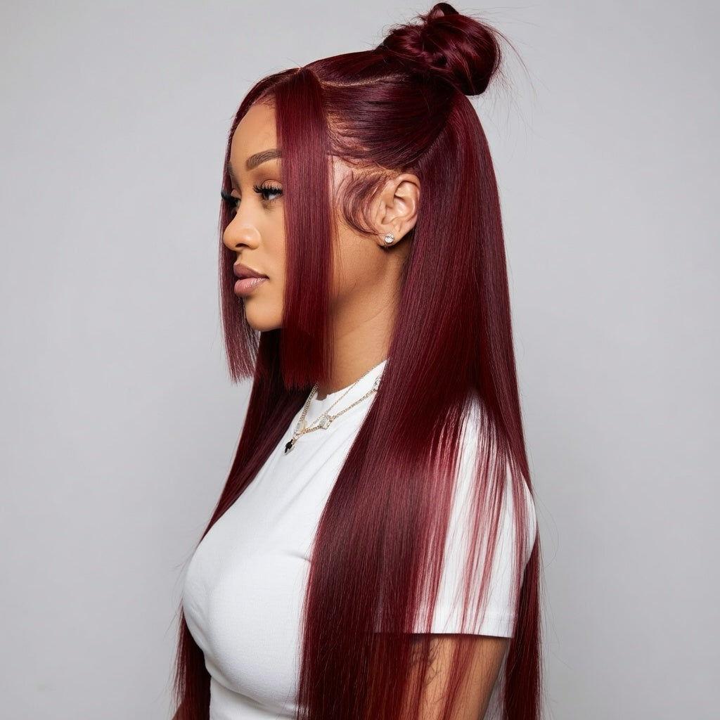 99J Burgundy HD Lace Front Human Hair Wig | Straight