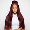 99J Burgundy HD Lace Front Human Hair Wig | Straight