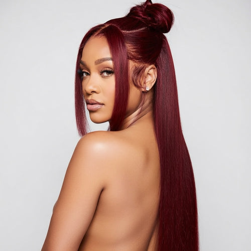 99J Burgundy HD Lace Front Human Hair Wig | Straight