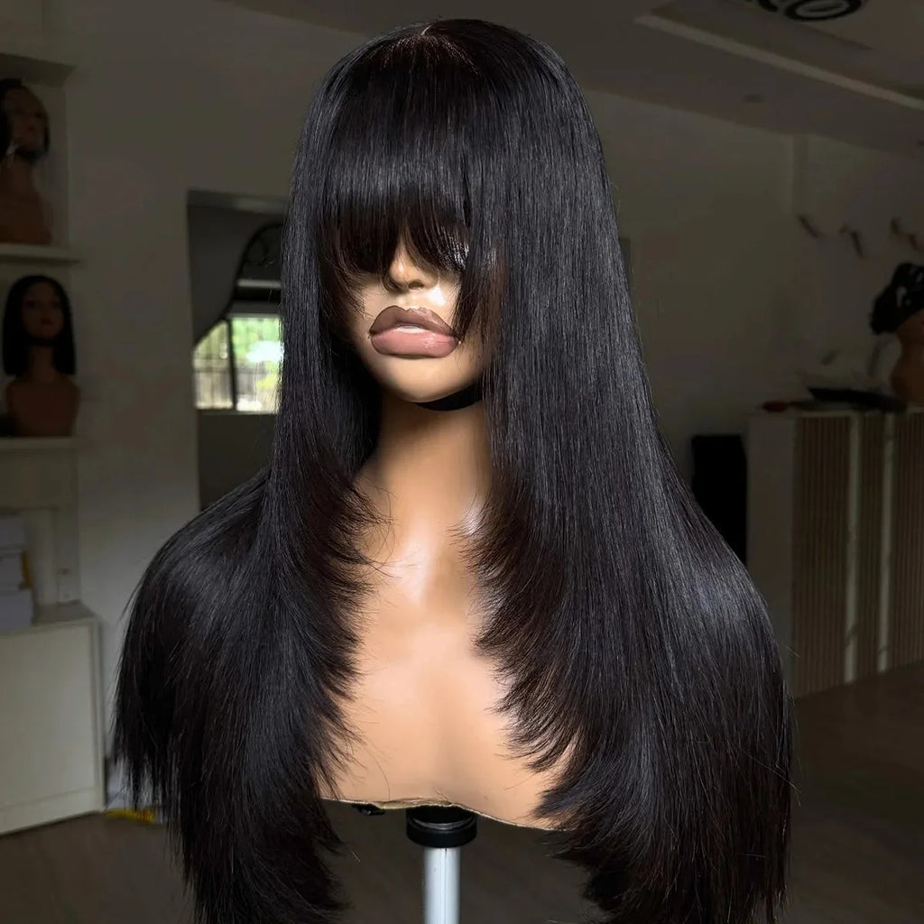 Black Straight Layered 13x4 HD Lace Glueless Synthetic Wig