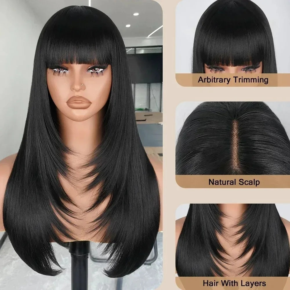 Black Straight Layered 13x4 HD Lace Glueless Synthetic Wig