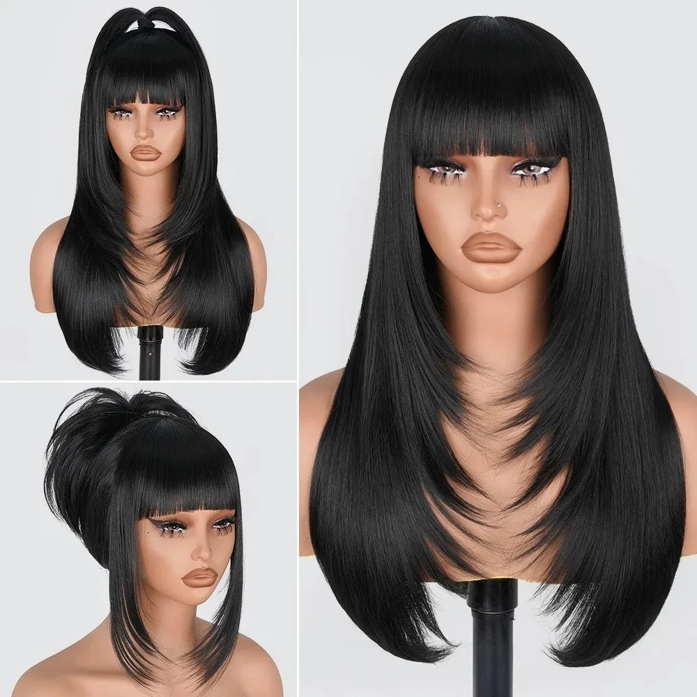 Black Straight Layered 13x4 HD Lace Glueless Synthetic Wig