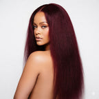 Black Kinky Yaki Straight Middle Part Lace Front Wig