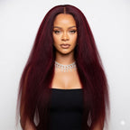 Black Kinky Yaki Straight Middle Part Lace Front Wig