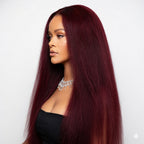 Black Kinky Yaki Straight Middle Part Lace Front Wig