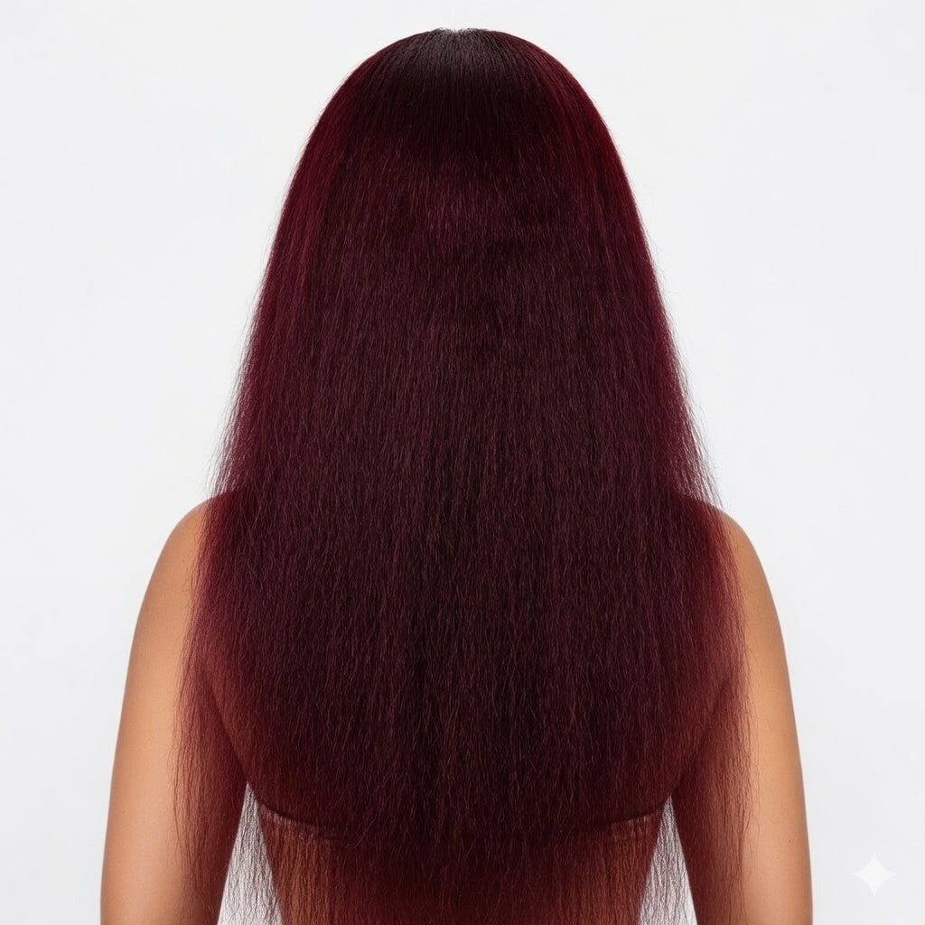 Black Kinky Yaki Straight Middle Part Lace Front Wig