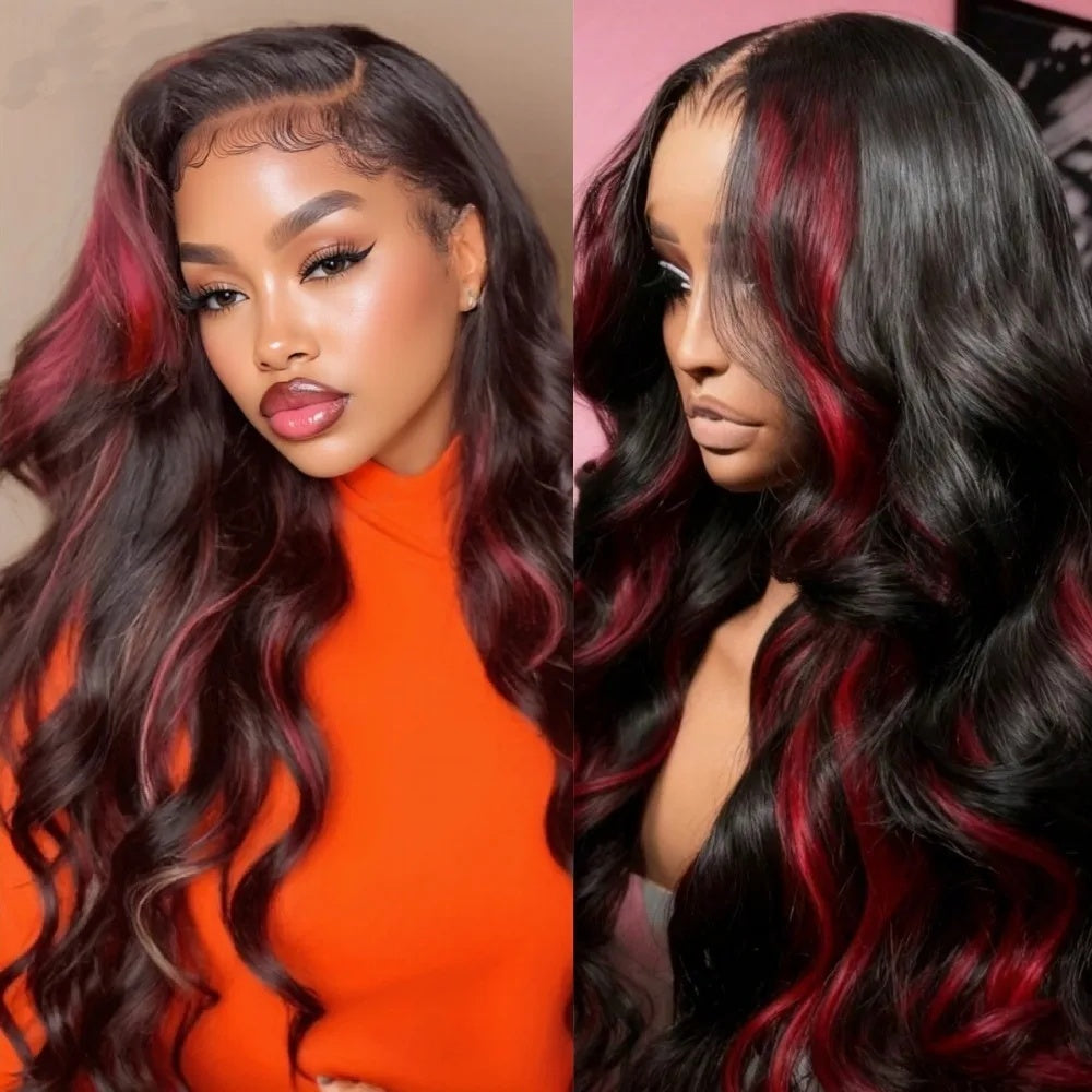 Black & Red Highlight 13x4 HD Lace Body Wave Cosplay Wig