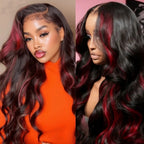 Black & Red Highlight 13x4 HD Lace Body Wave Cosplay Wig