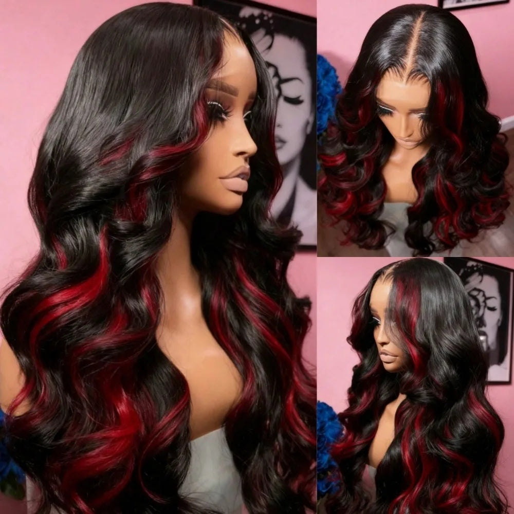 Black & Red Highlight 13x4 HD Lace Body Wave Cosplay Wig