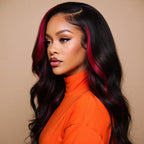 Black & Red Highlight 13x4 HD Lace Body Wave Cosplay Wig