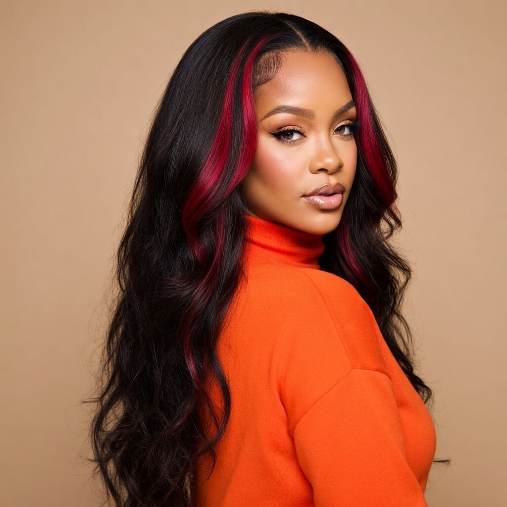 Black & Red Highlight 13x4 HD Lace Body Wave Cosplay Wig