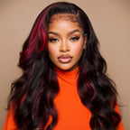 Black & Red Highlight 13x4 HD Lace Body Wave Cosplay Wig