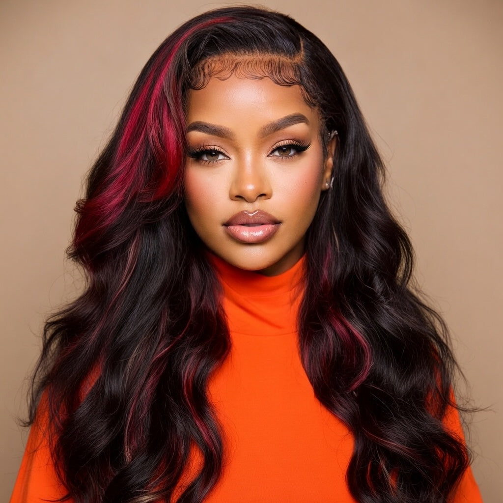 Black & Red Highlight 13x4 HD Lace Body Wave Cosplay Wig
