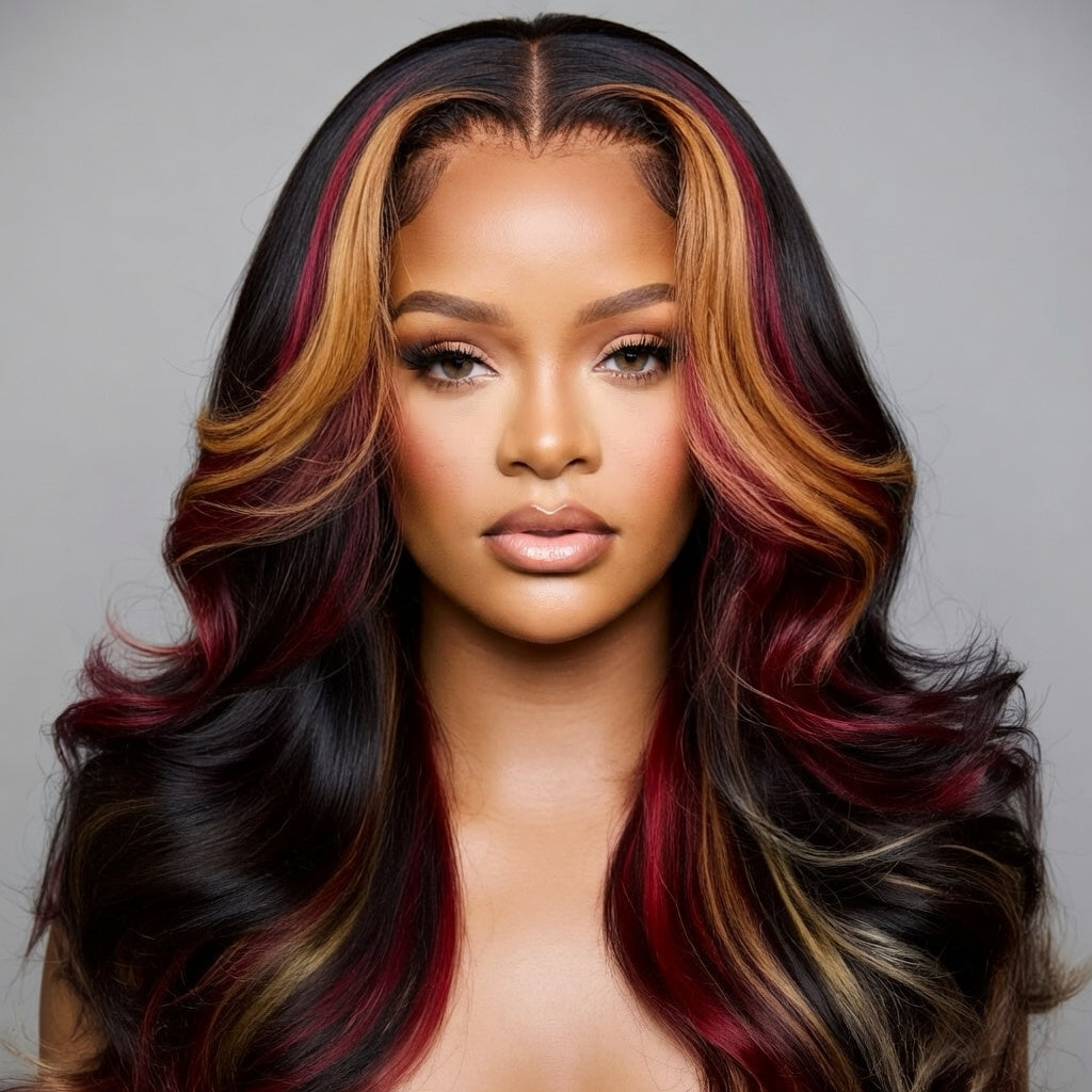 Blonde Red Highlight HD Lace Front Synthetic Wig | Body Wave