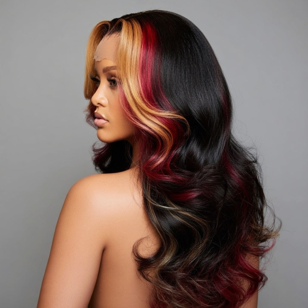Blonde Red Highlight HD Lace Front Synthetic Wig | Body Wave