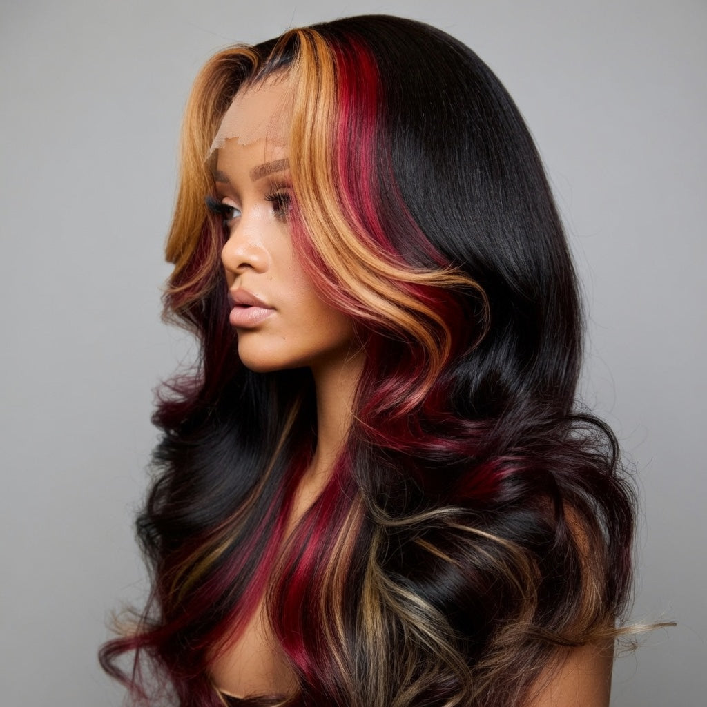 Blonde Red Highlight HD Lace Front Synthetic Wig | Body Wave