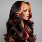 Blonde Red Highlight HD Lace Front Synthetic Wig | Body Wave
