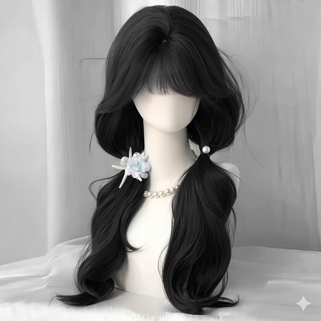 Brown Ash Long Deep Wave Lolita Wig With Bangs | Synthetic