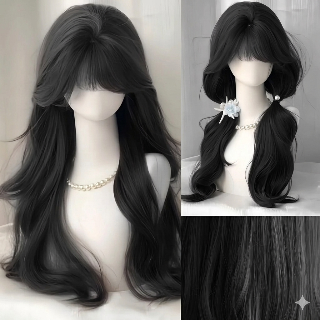 Brown Ash Long Deep Wave Lolita Wig With Bangs