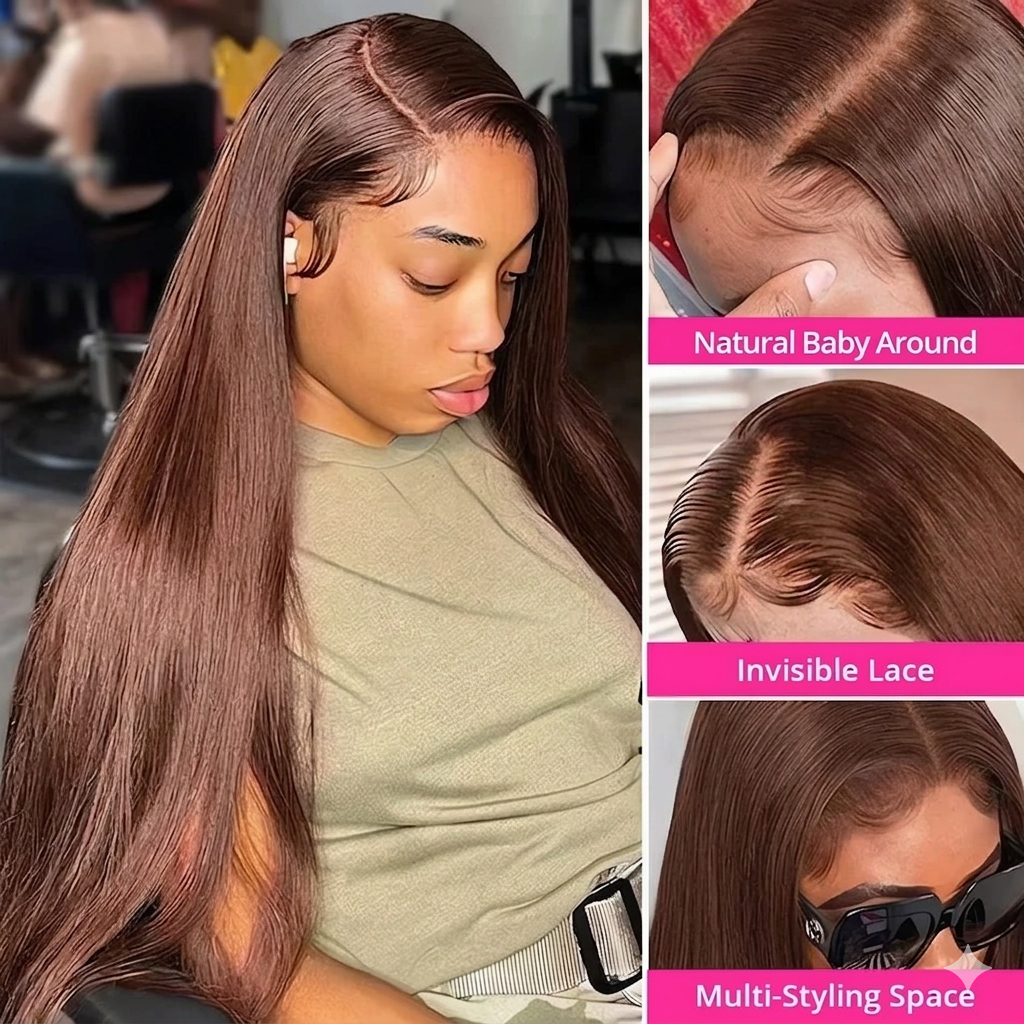 Chocolate Brown Bone Straight HD Lace Front Human Hair Wig