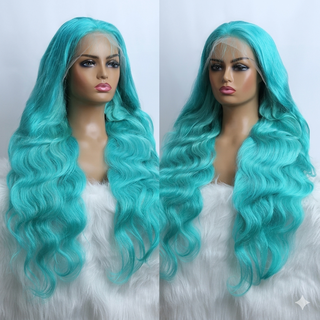 30" Teal Green Body Wave 13x6 HD Lace Human Hair Wig