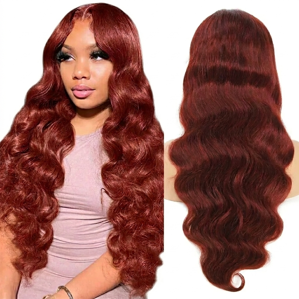 Reddish Brown Body Wave HD Lace Frontal Human Hair Wig