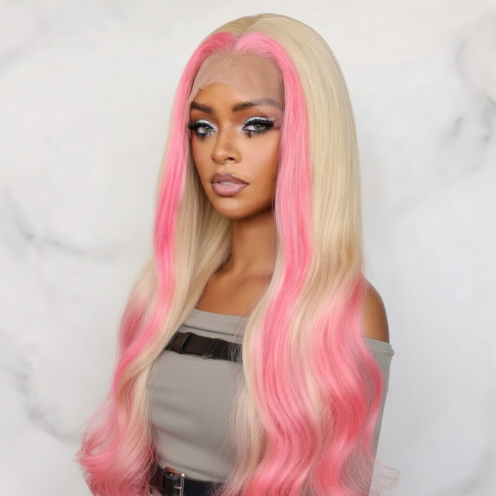 Glueless Pink Blonde Ombre Lace Wig | Free Part Body Wave