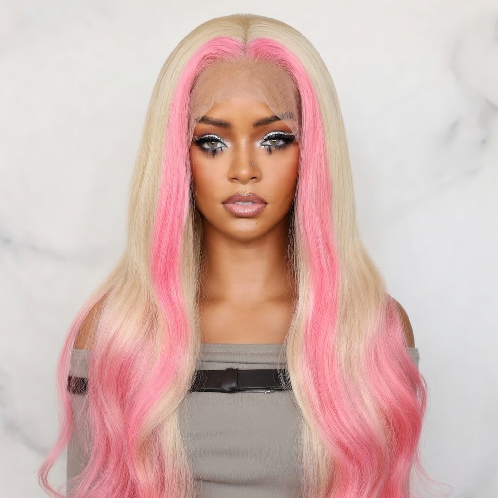 Glueless Pink Blonde Ombre Lace Wig | Free Part Body Wave
