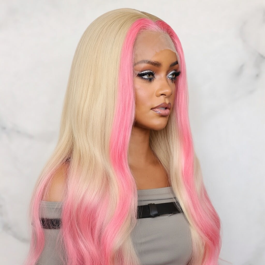 Glueless Pink Blonde Ombre Lace Wig | Free Part Body Wave