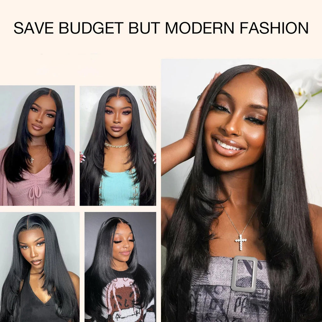 Layered Cut Synthetic Lace Front Wig | Natural Black Straight