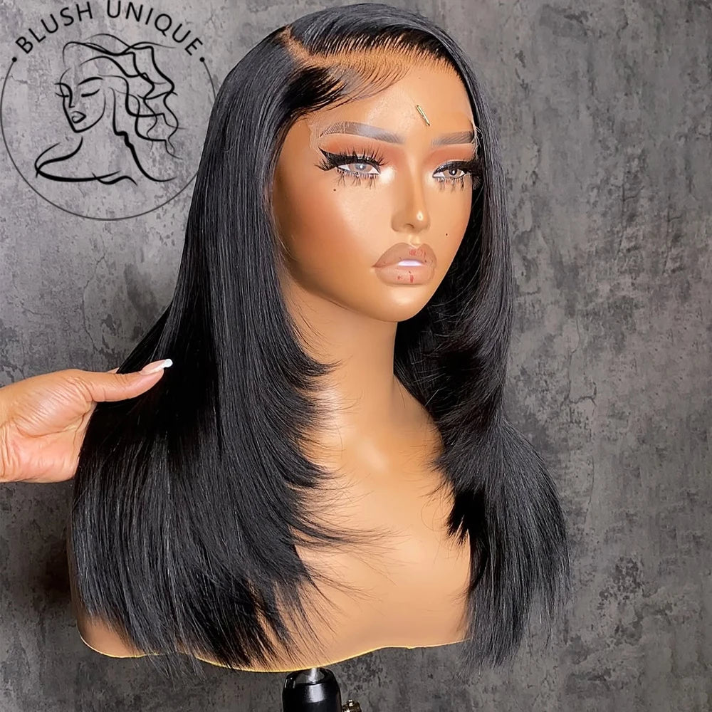 Layered Cut Synthetic Lace Front Wig | Natural Black Straight