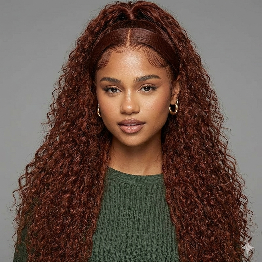 Reddish Brown Deep Curly 13x4 Lace Front Human Hair Wig