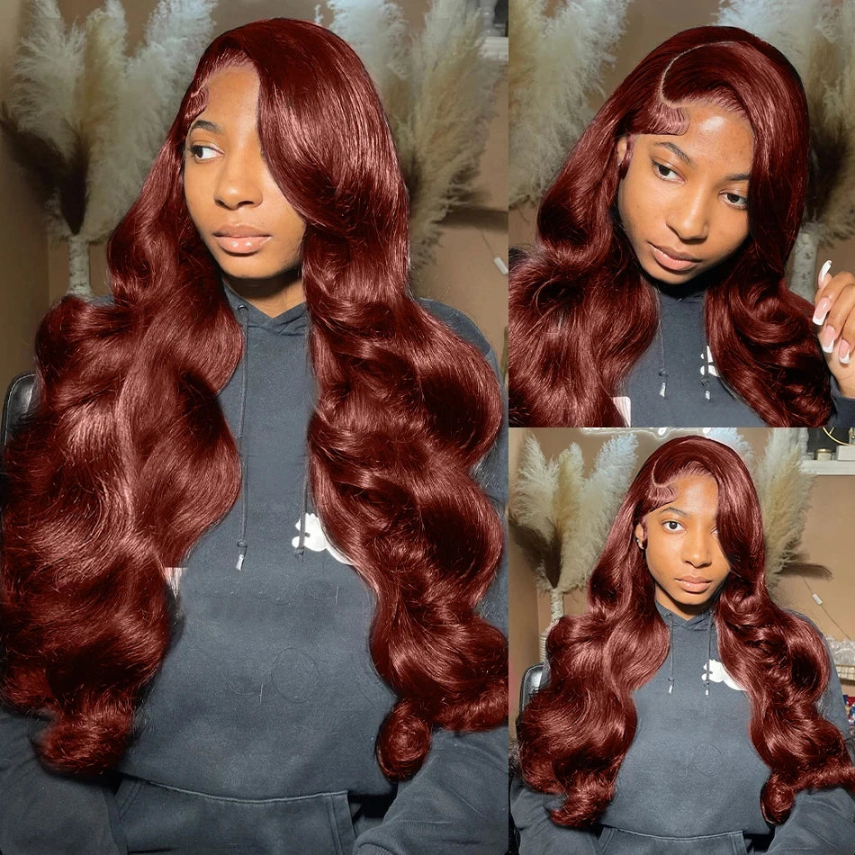 Reddish Brown Body Wave HD Lace Frontal Human Hair Wig