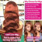 Reddish Brown Body Wave HD Lace Frontal Human Hair Wig