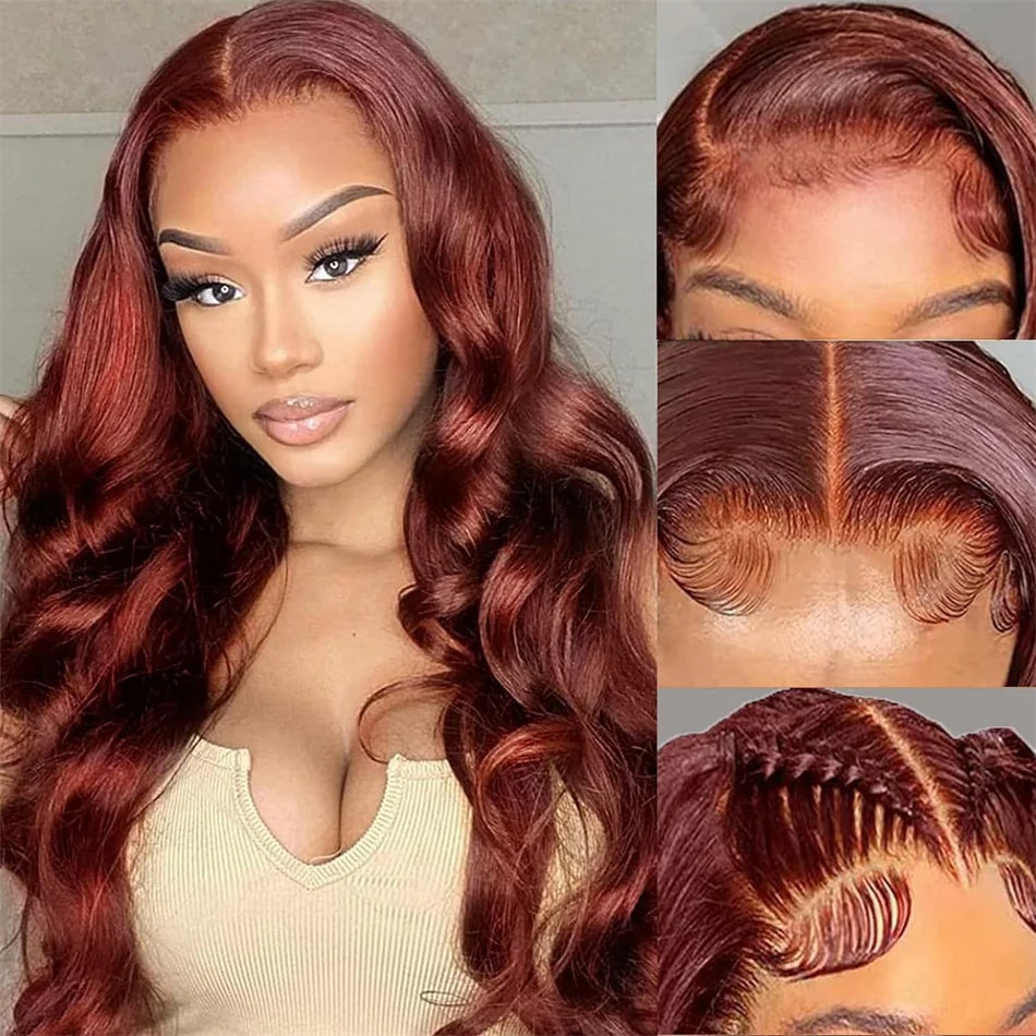 Reddish Brown Body Wave HD Lace Frontal Human Hair Wig
