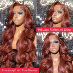 Reddish Brown Body Wave HD Lace Frontal Human Hair Wig
