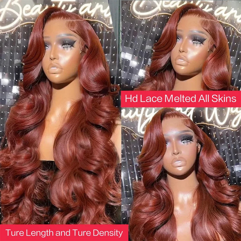 Reddish Brown Body Wave HD Lace Frontal Human Hair Wig