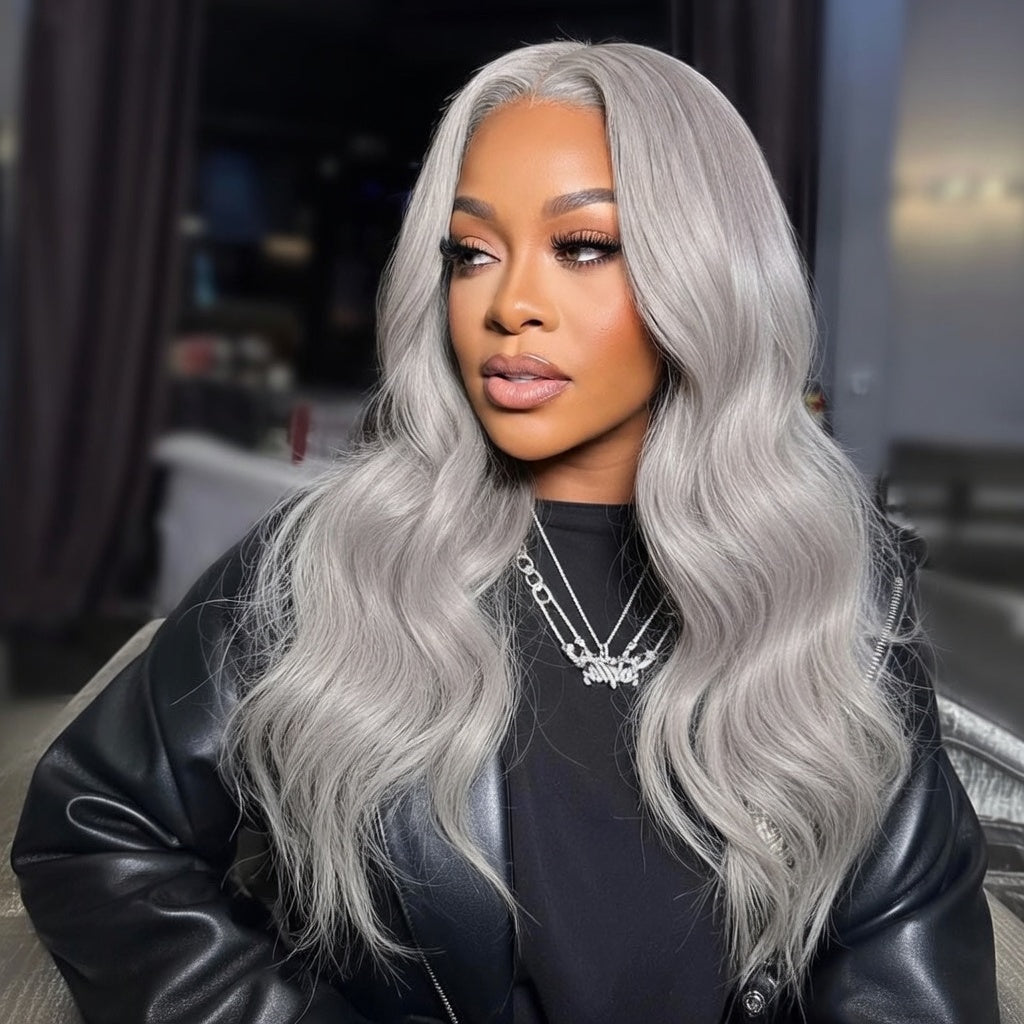 Silver Grey 13x6 HD Lace Body Wave Human Hair Cosplay Wig