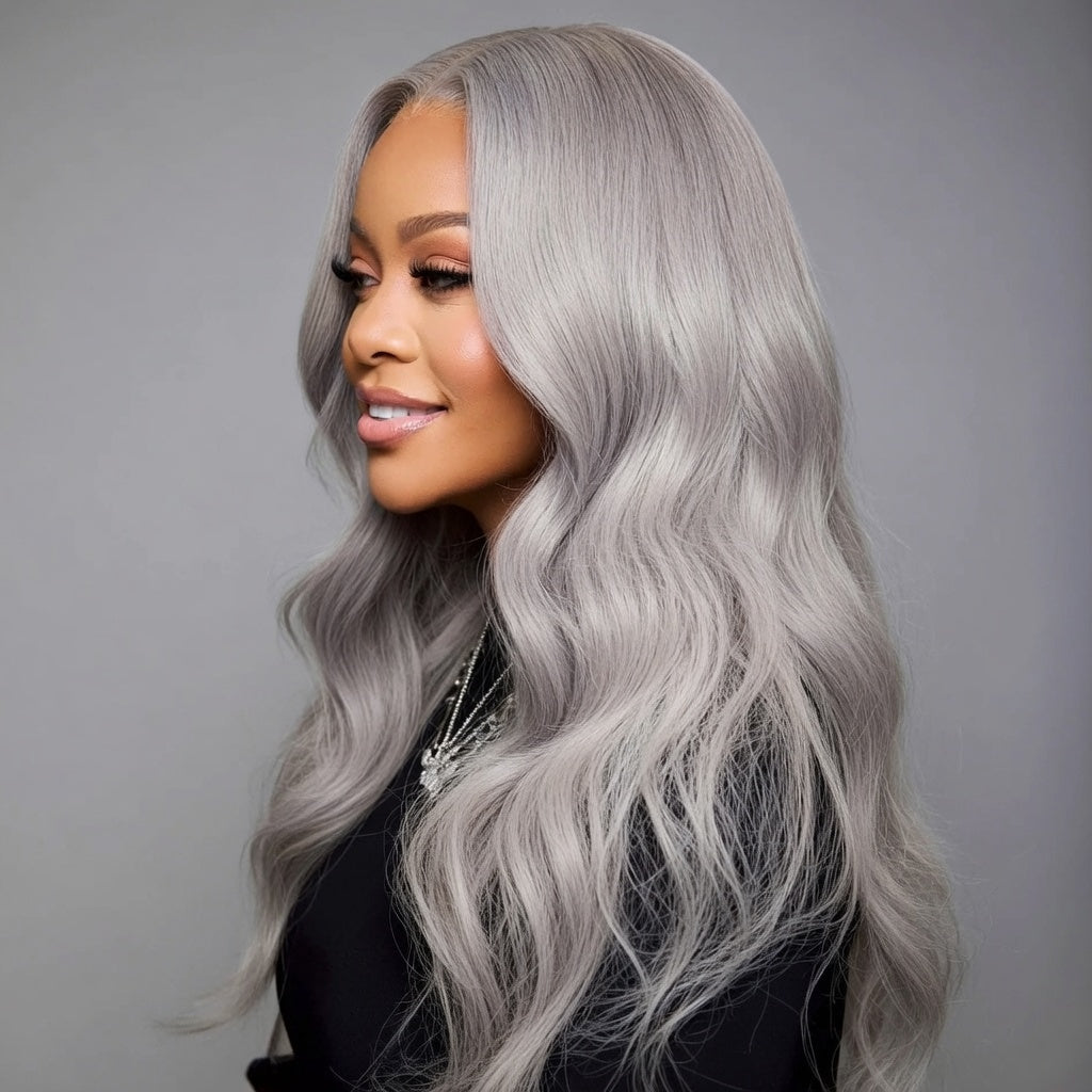 Silver Grey 13x6 HD Lace Body Wave Human Hair Cosplay Wig