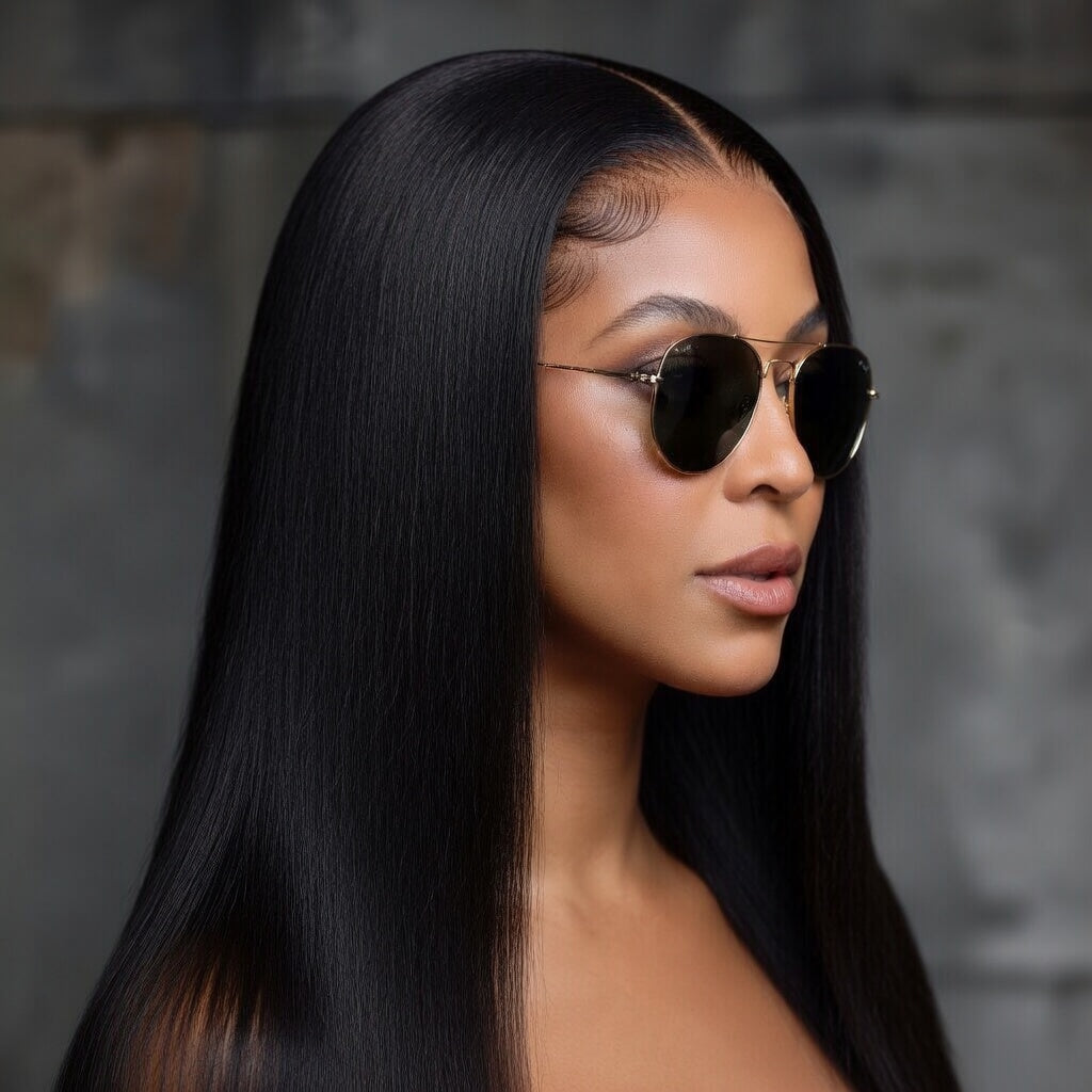 Jet Black Glueless 13x4 Lace Straight Synthetic Wig 26"