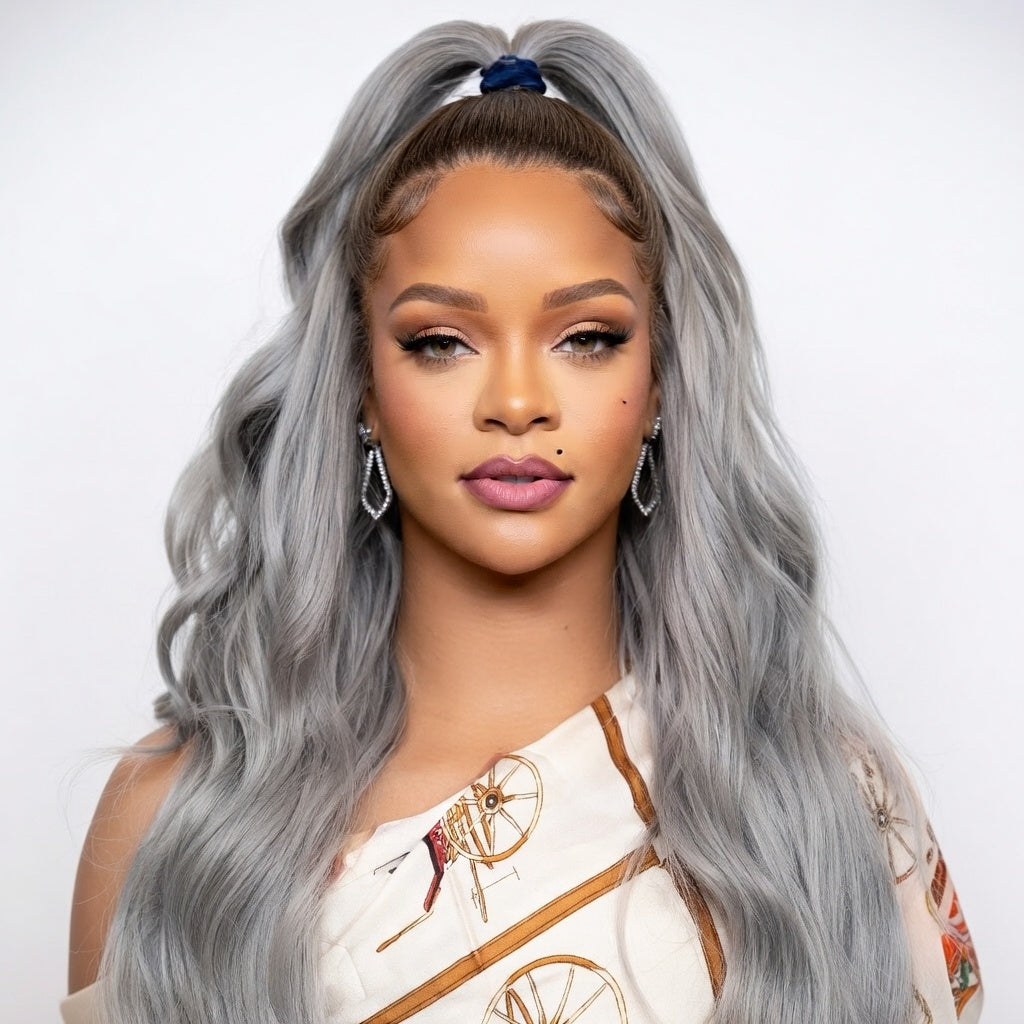 Gray Synthetic Lace Front Wig | Long Wavy Glueless Pre Plucked