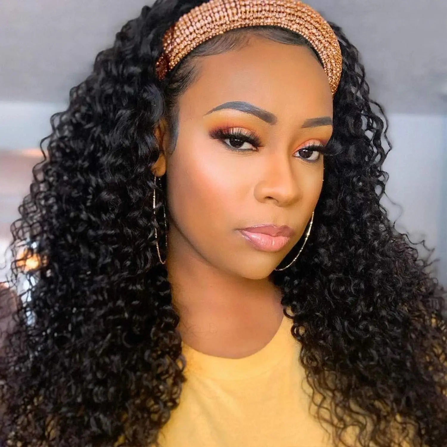 Water Wave Headband Wig Human Hair Curly Full Wig