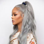 Gray Synthetic Lace Front Wig | Long Wavy Glueless Pre Plucked