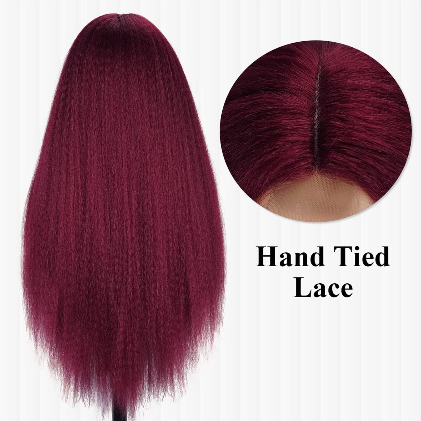 Black Kinky Yaki Straight Middle Part Lace Front Wig